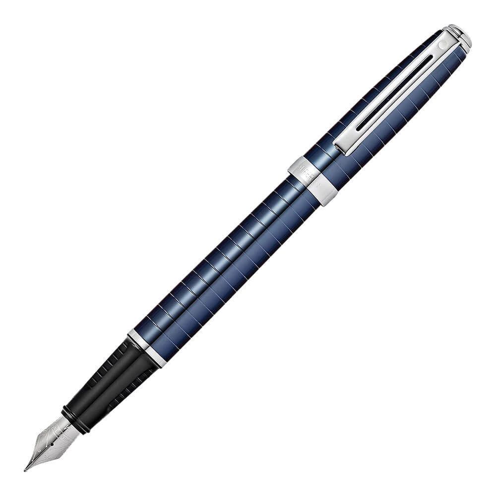 Prelude Fountain Pen con líneas grabadas (azul cobalto)