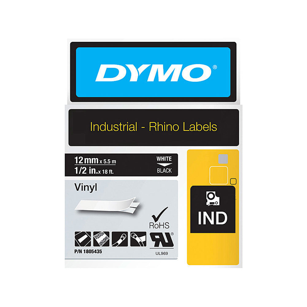 Dymo Rhino White en cinta de vinilo negro