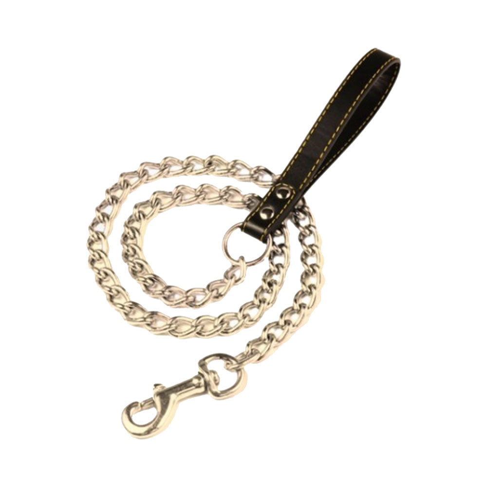 Elite Pet Chrome Chain Lead avec poignée en cuir