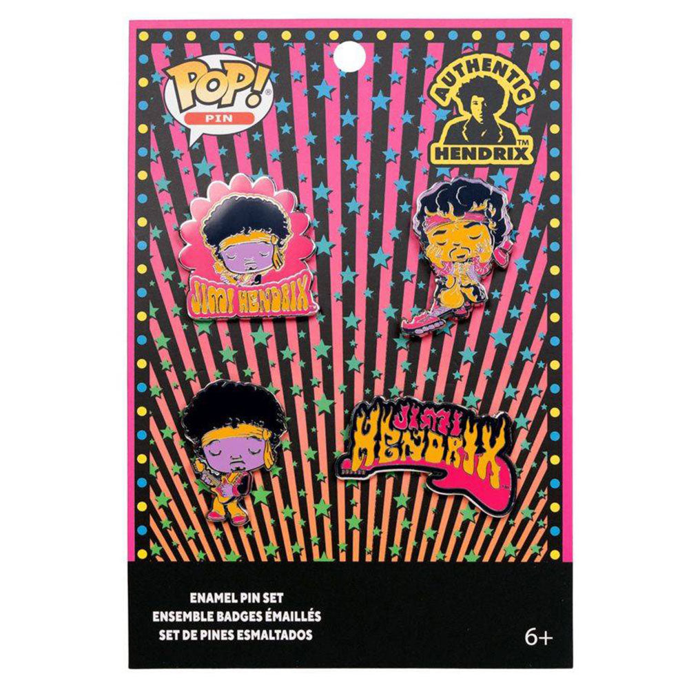 Jimi Hendrix Flaming Guitars Enamel Pin 4-Pack