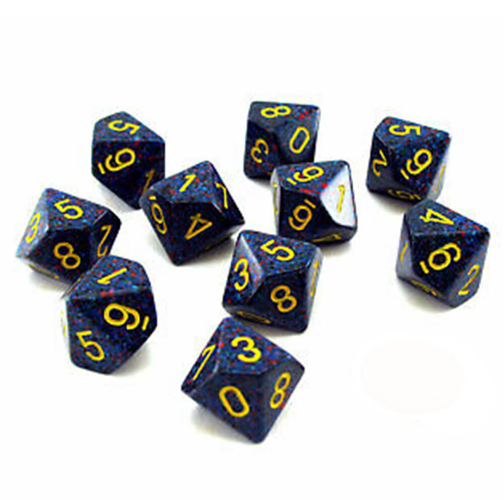 Chessex D10 Polyedrale 10-die gespikkelde set