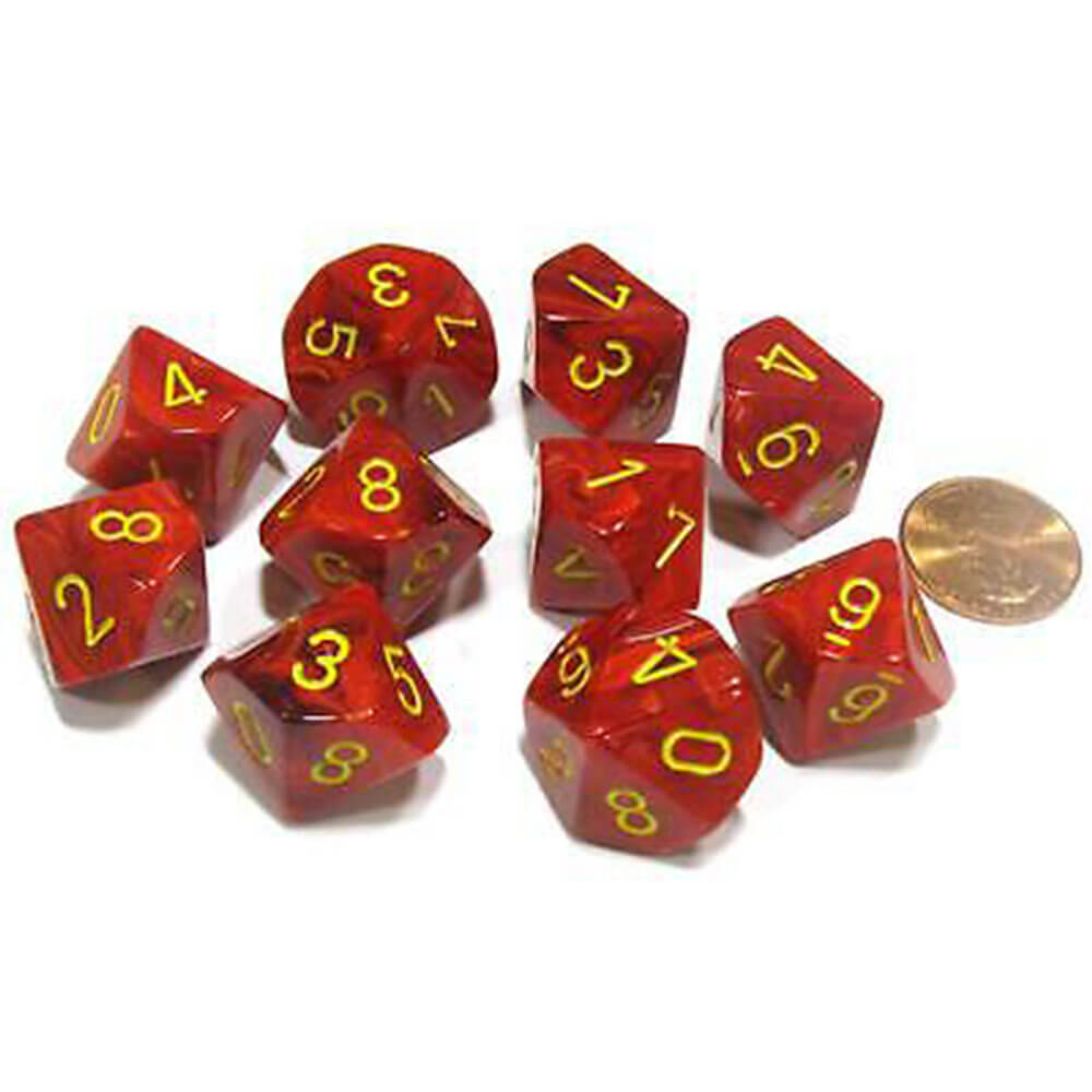 CHESSEX D10 Conjunto de vórtice de 10 moririos poliédricos