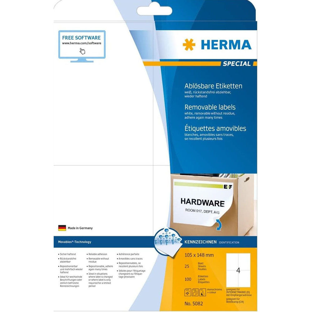 Herma Removable Labels A4 105mm 25pc (White)