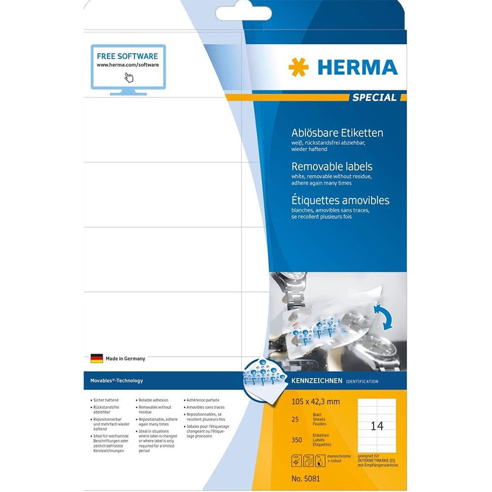 Herma Removable Labels A4 105mm 25pc（白）