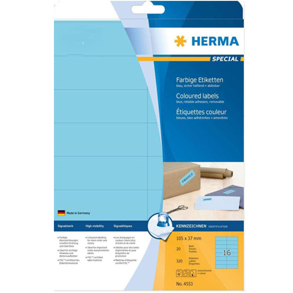 Herma aftagelige farvede etiketter A4 20pc (105x37mm)