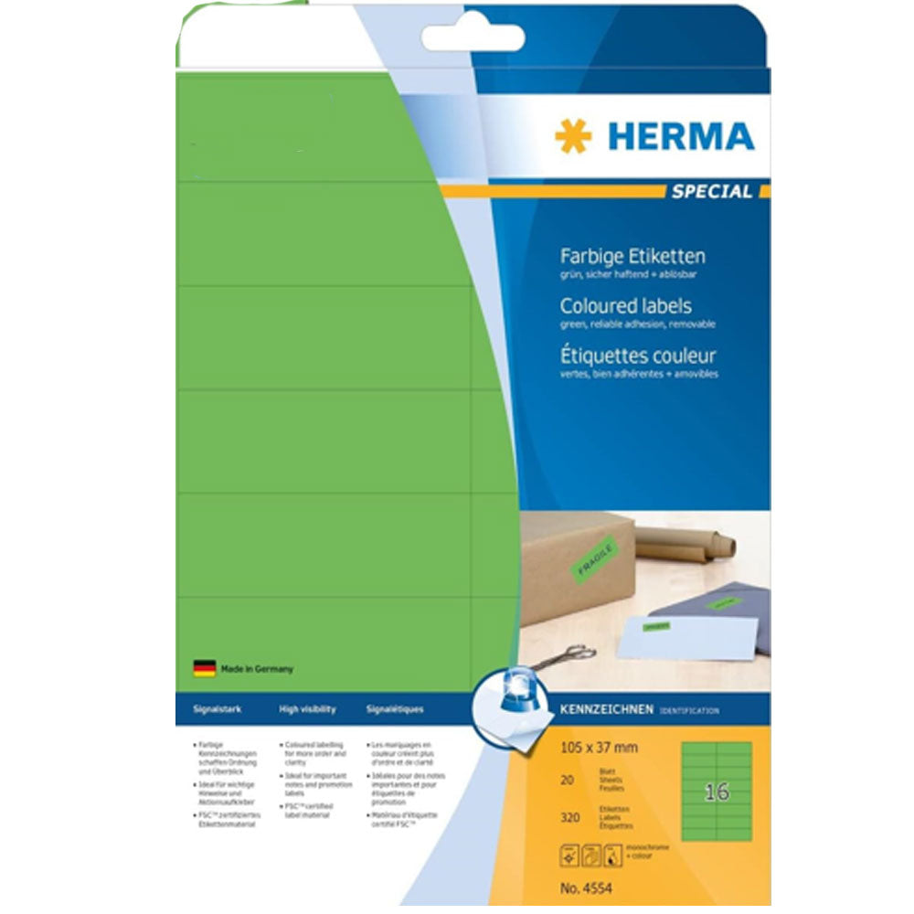 Herma avtagbar färgade etiketter A4 20 st (105x37mm)