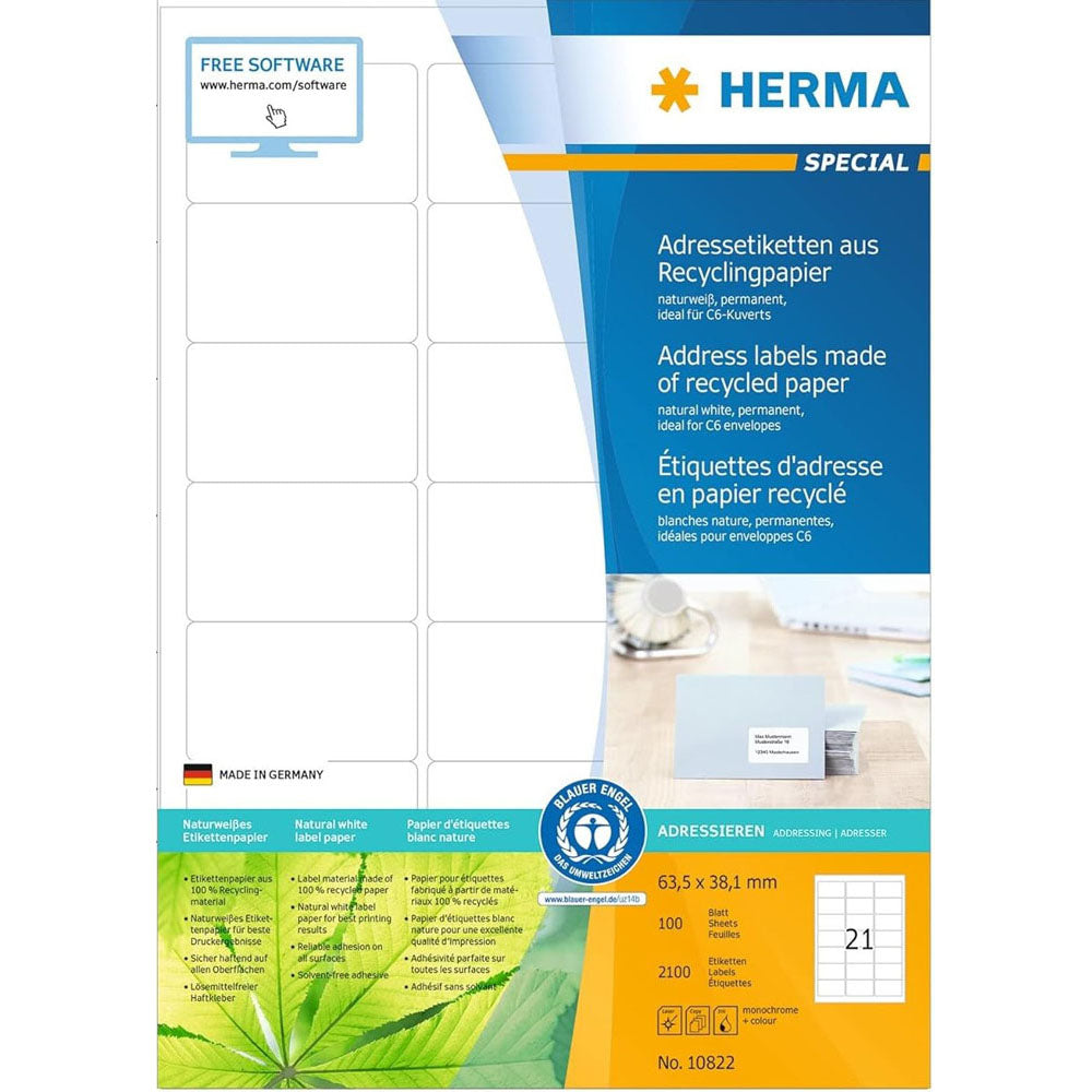 Herma genanvendte papiretiketter A4 100pc (hvid)