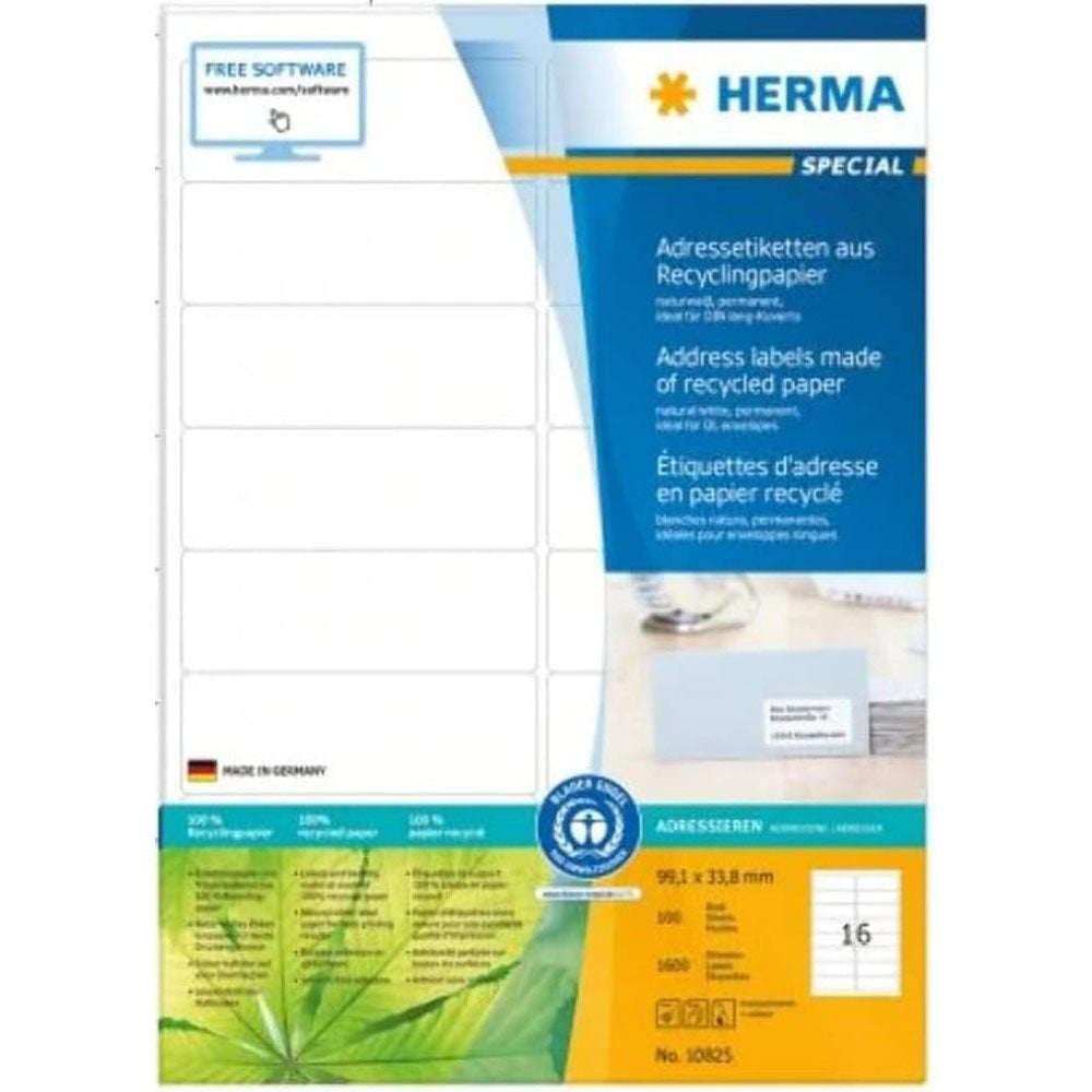 Herma genanvendte papiretiketter A4 100pc (hvid)