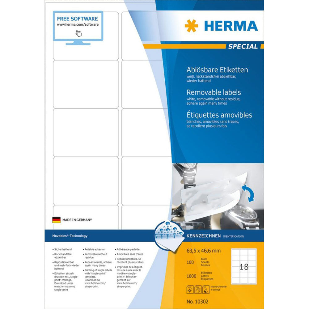 Herma avtagbara etiketter A4 100 st (vit)