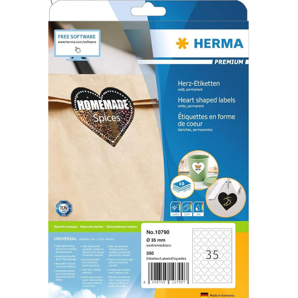 Herma Premium hjärtformade etiketter A4 10 st