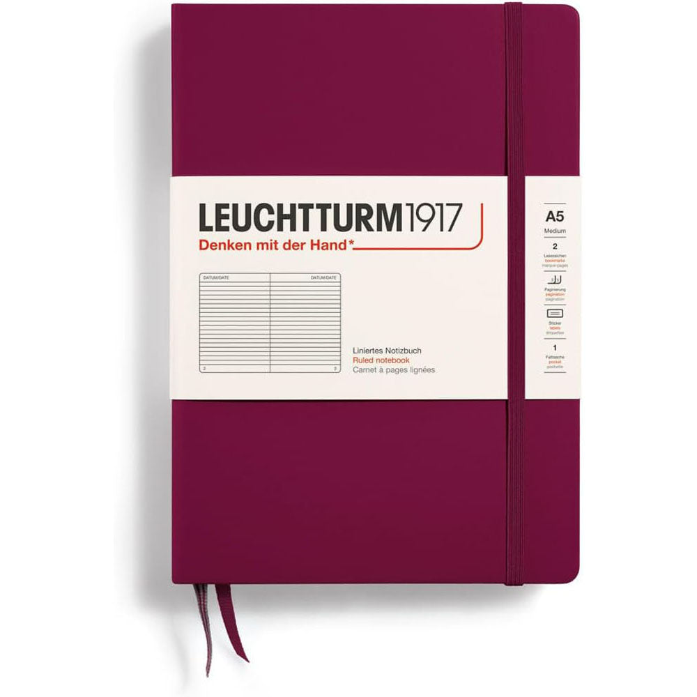 Leuchtturm twarda okładka rządzona notebookiem A5 (czerwony)