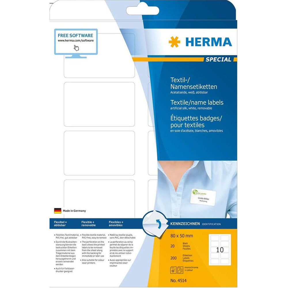 Herma Name/Textile Labels A4 White (80x50mm)