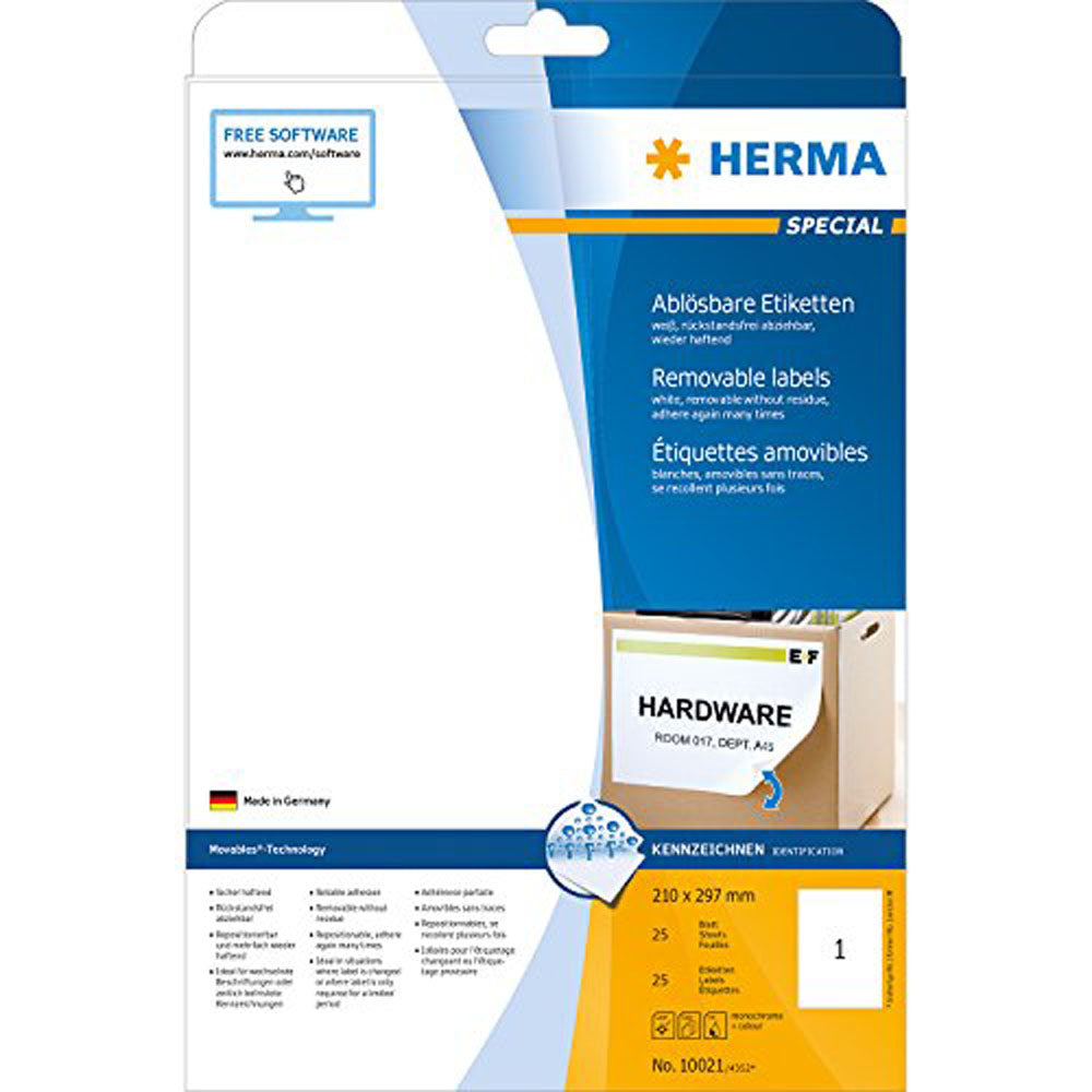 Herma Removable Labels A4 25pc（白）