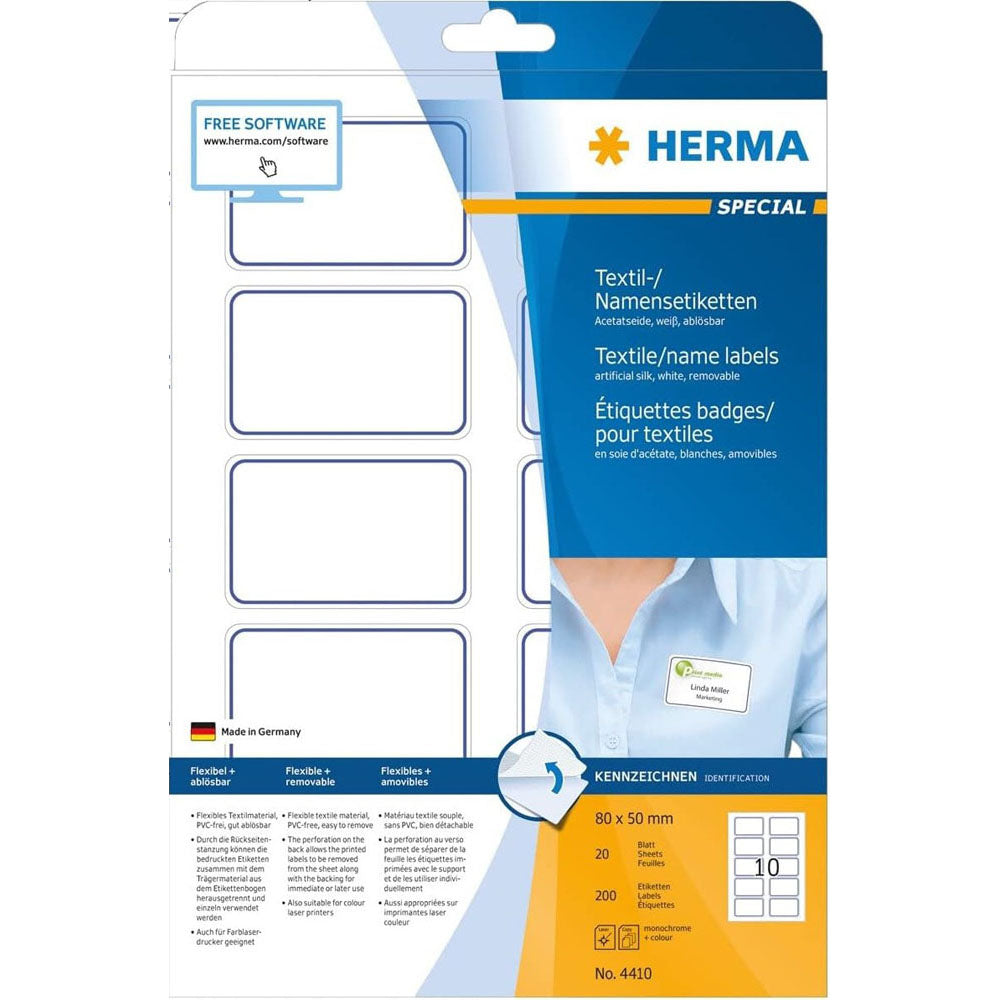 Herma färgad textil/namnetiketter A4 20 st (80x50mm)