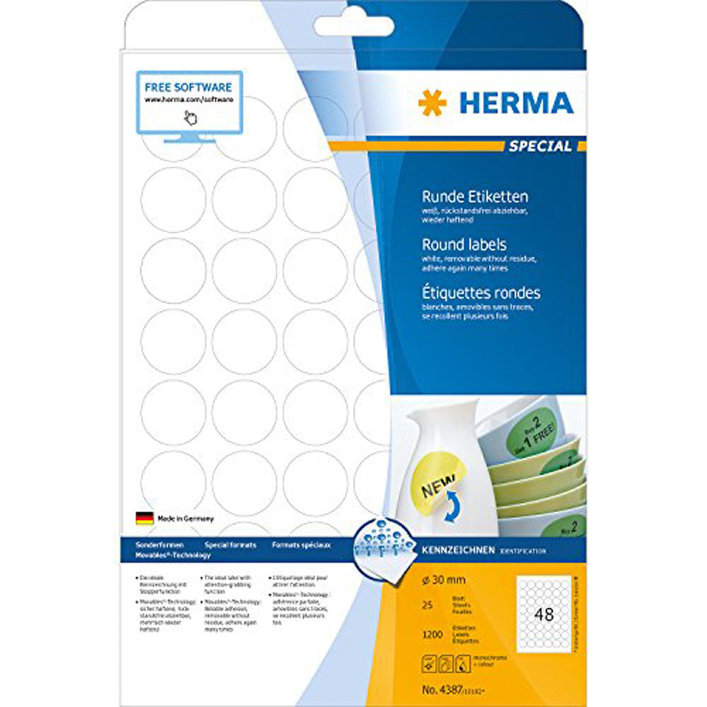 Herma Round aftagelige etiketter 25pc (hvid)