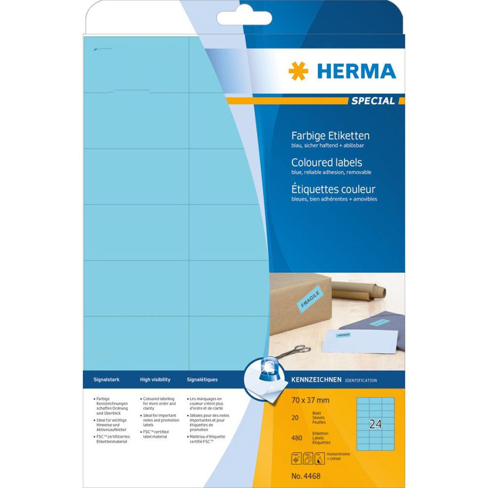 Herma aftagelige farvede etiketter A4 20pc (70x37mm)