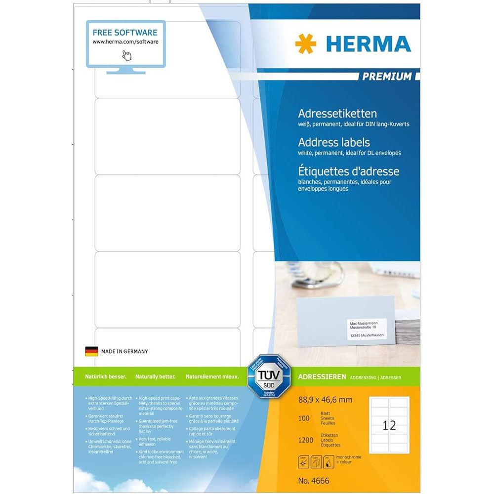 Herma Premium -adressetiketter A4 88,9mm 100 st