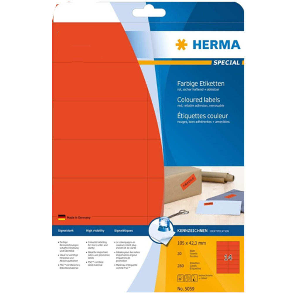 Herma aftagelige farvede etiketter A4 20pc (105x42,3 mm)