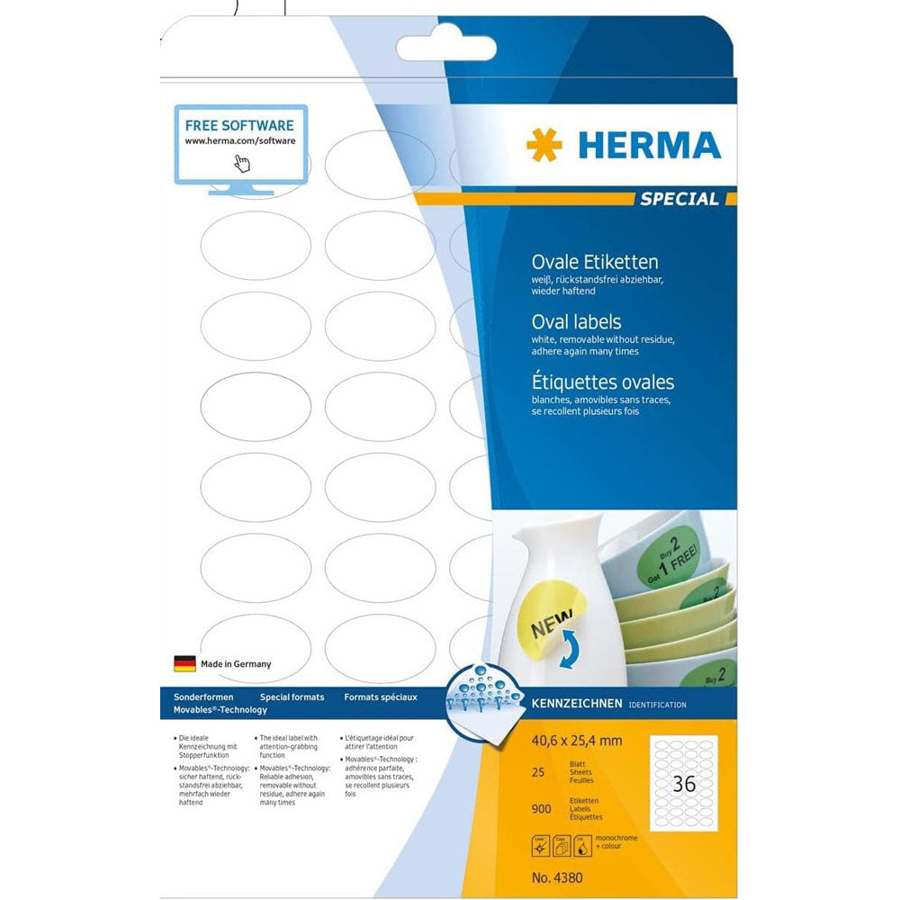 Herma ovale aftagelige etiketter 25pc (hvid)