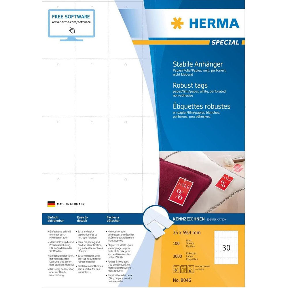 Herma solidne perforowane tagi A4 100PC