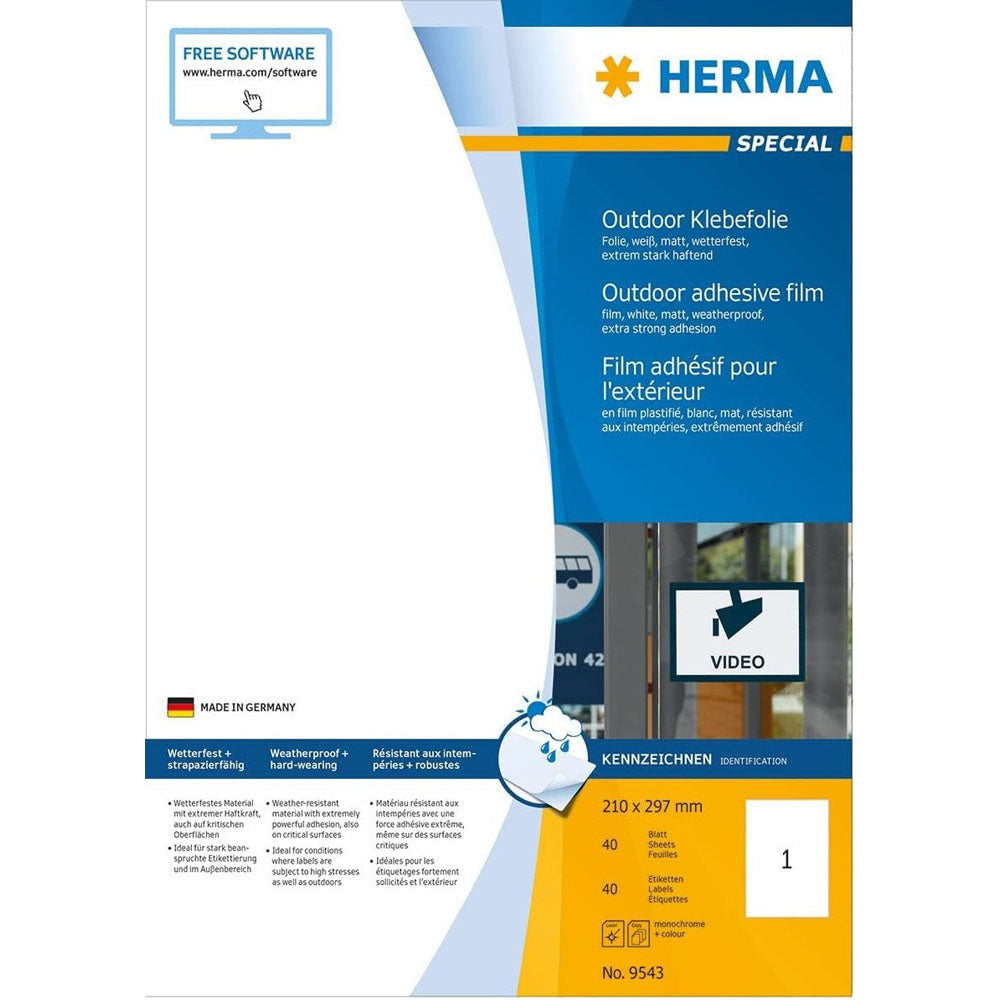 Herma utomhusfilm etiketter A4 40 st (vit)