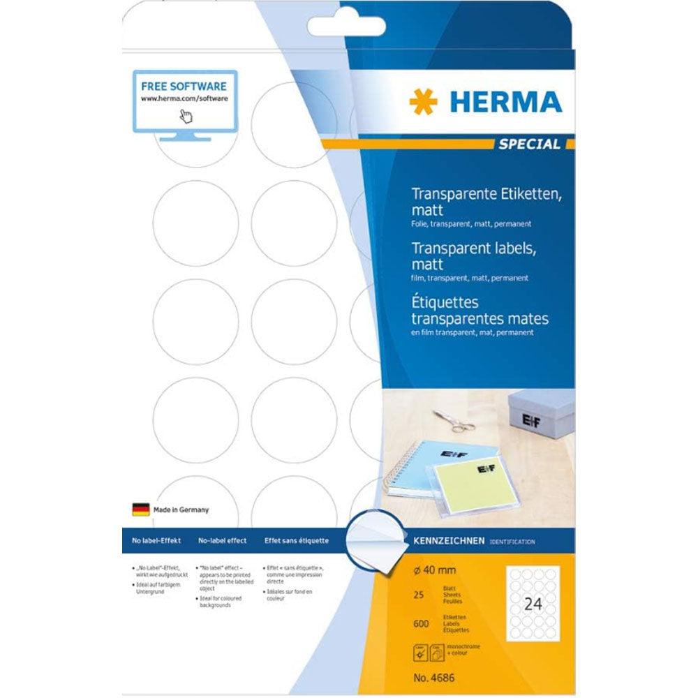 Herma Round Transparent Matte Labels A4 40mm 25pc