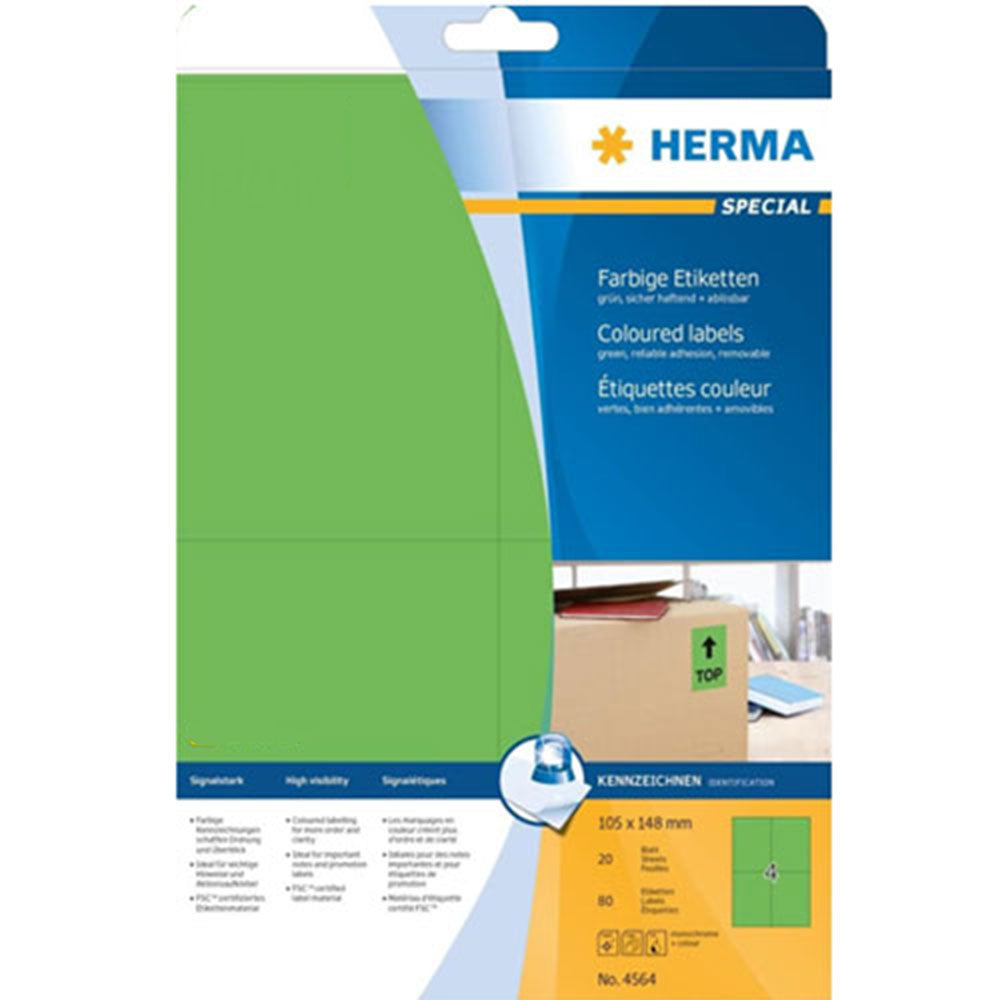 Herma aftagelige farvede etiketter A4 20pc (105x148mm)