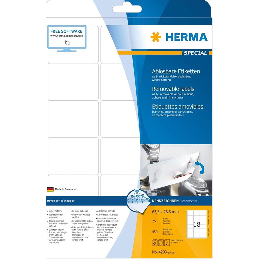 Herma Removable Labels A4 63.5mm 25pc (White)