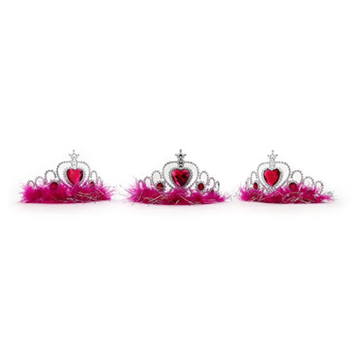 Plastic Tiara with Fur & Heart Stone (Pink)