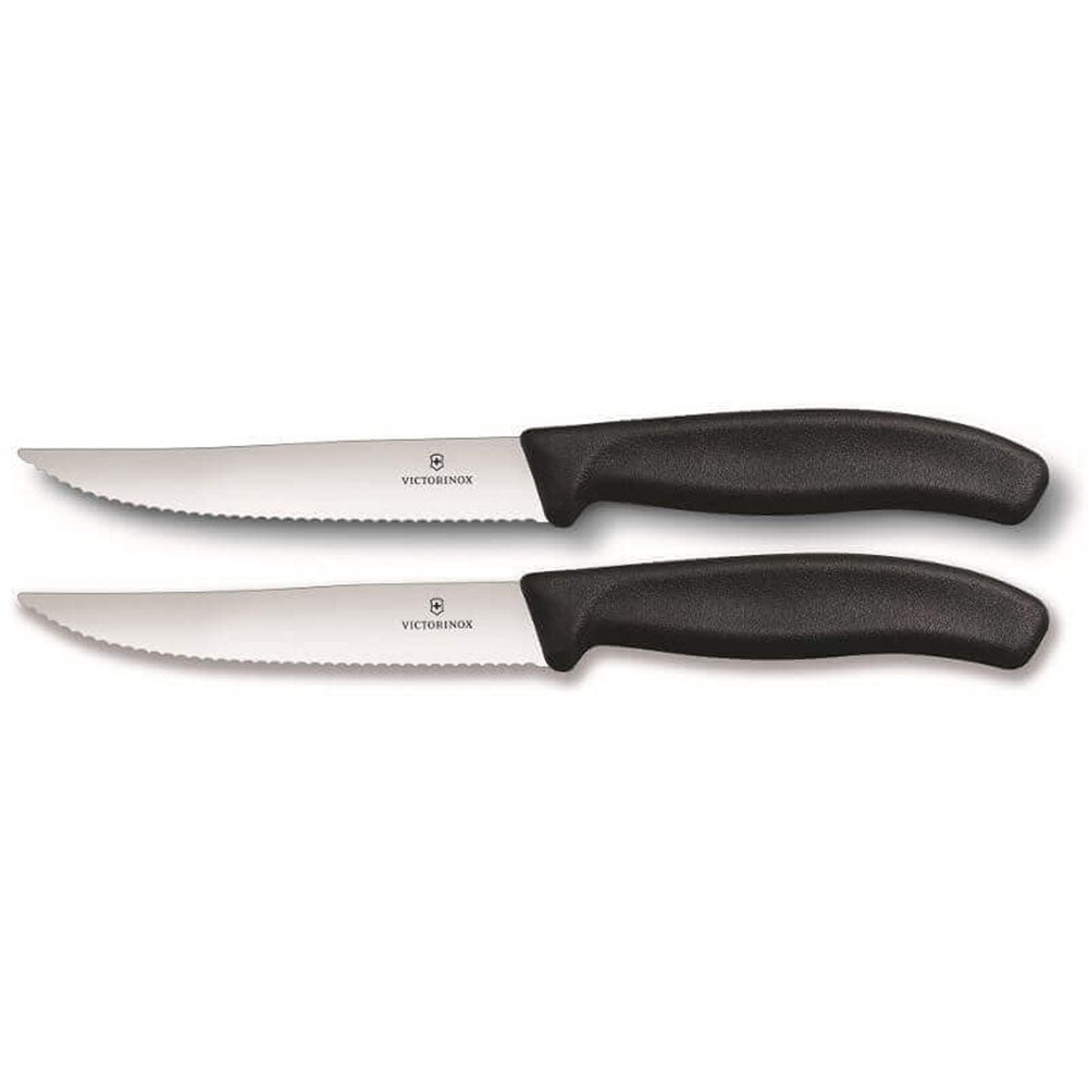 Bife de borda ondulada de lâmina larga e faca de pizza 2pcs 12cm