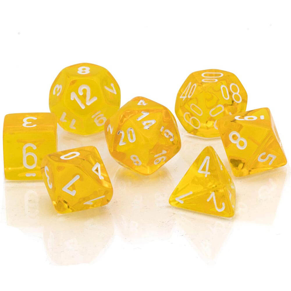 D7 die set terninger gjennomsiktig poly (7 terninger)