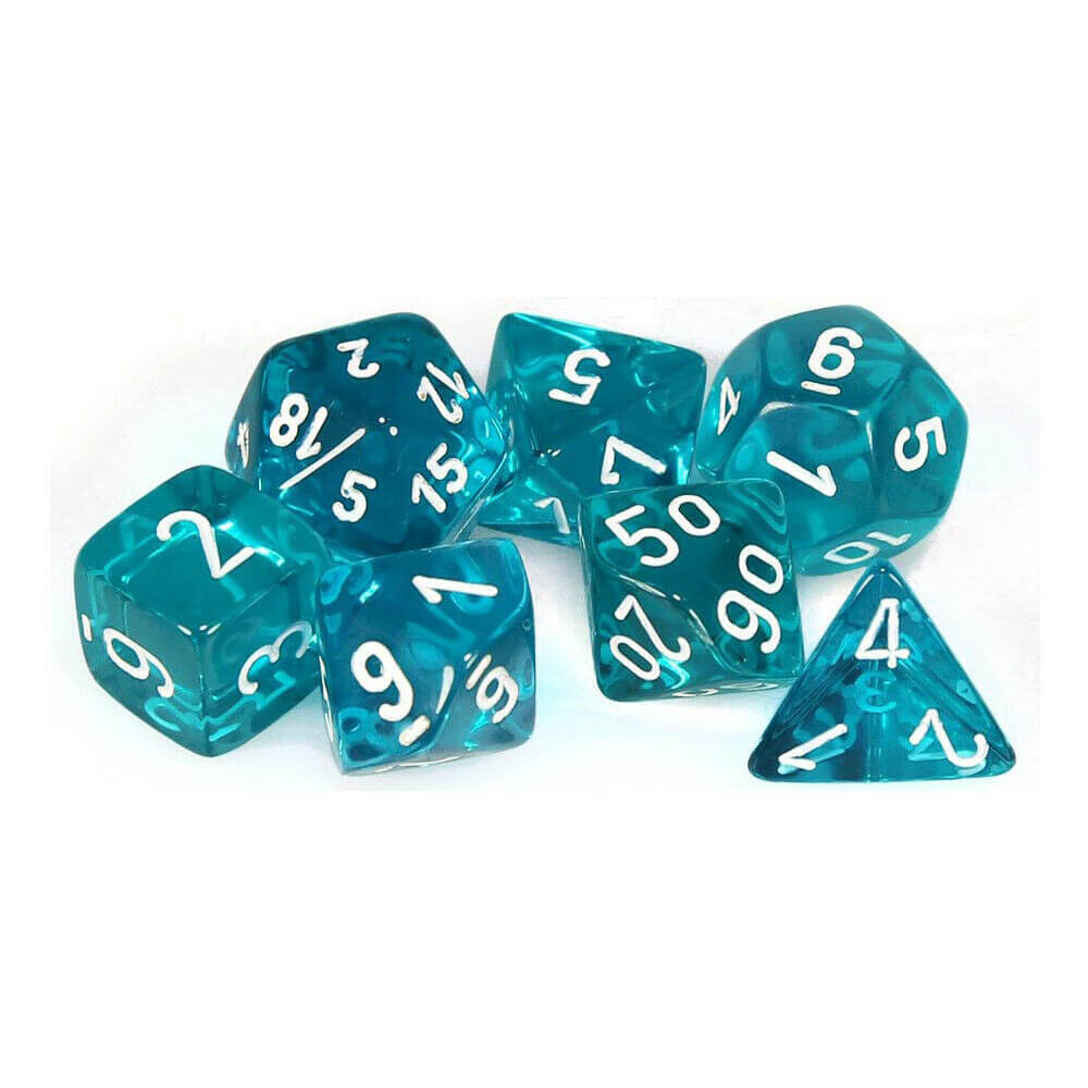 D7 Die set dobbelstenen doorzichtig poly (7 dobbelstenen)