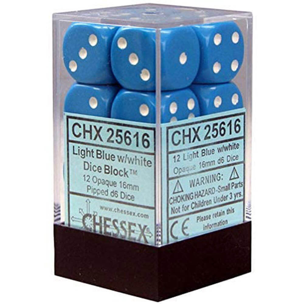 D6 DICE OPAQUE 16mm (12 tärningar)