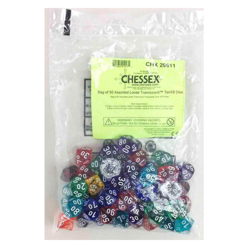 D10 Dice Assorted Loose Polyhedral (50 Dice)