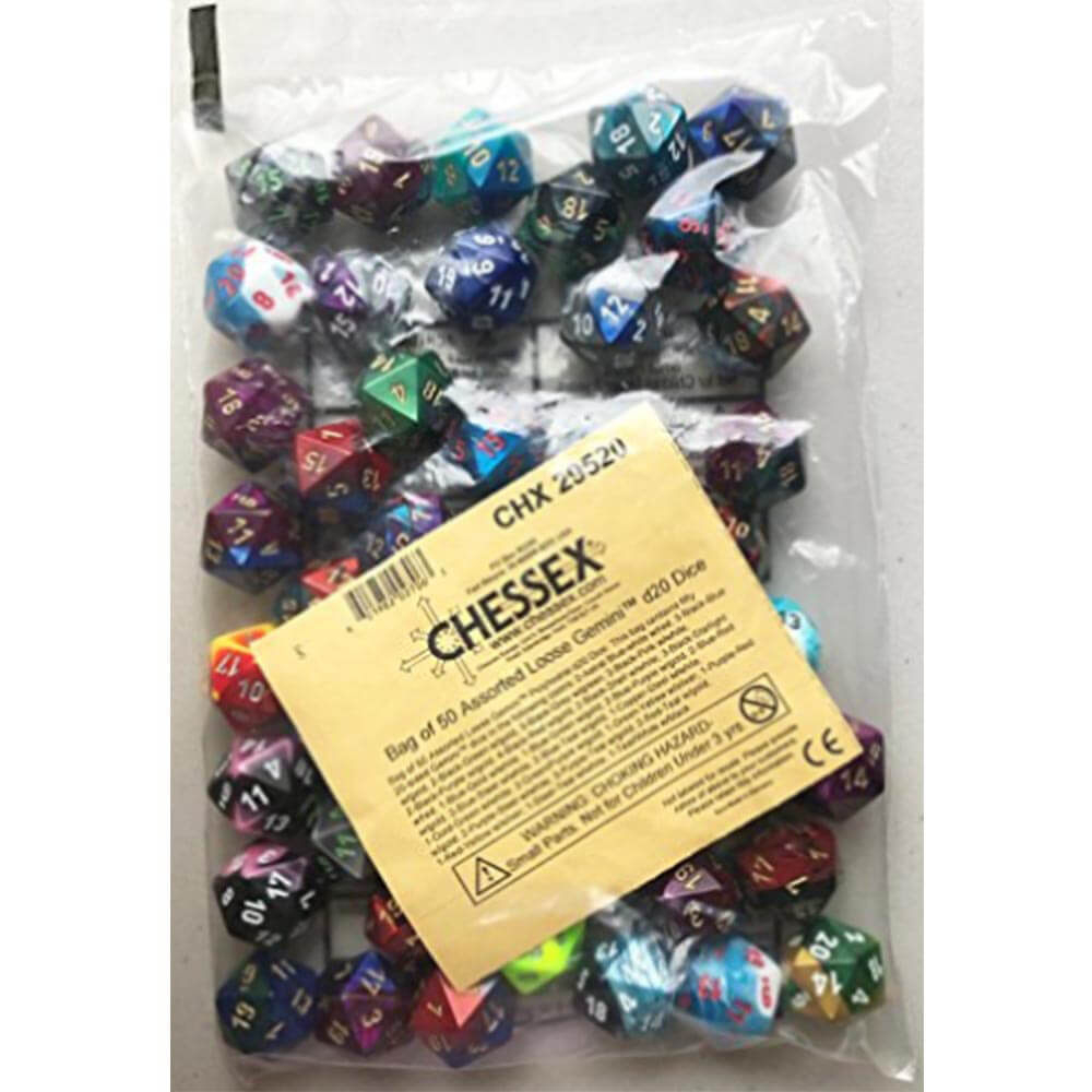 D20 terninger assortert løs polyhedral (50 terninger)