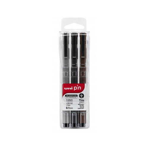 Uni-ball Pin Fineliner Pen Assorted (Wallet of 3)