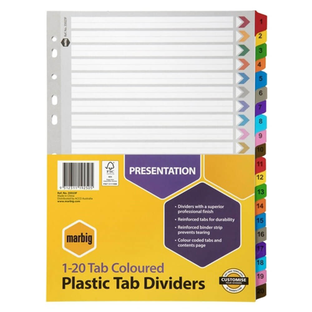 Marbig Manilla Plastic Tab Divider A4 (colorato)