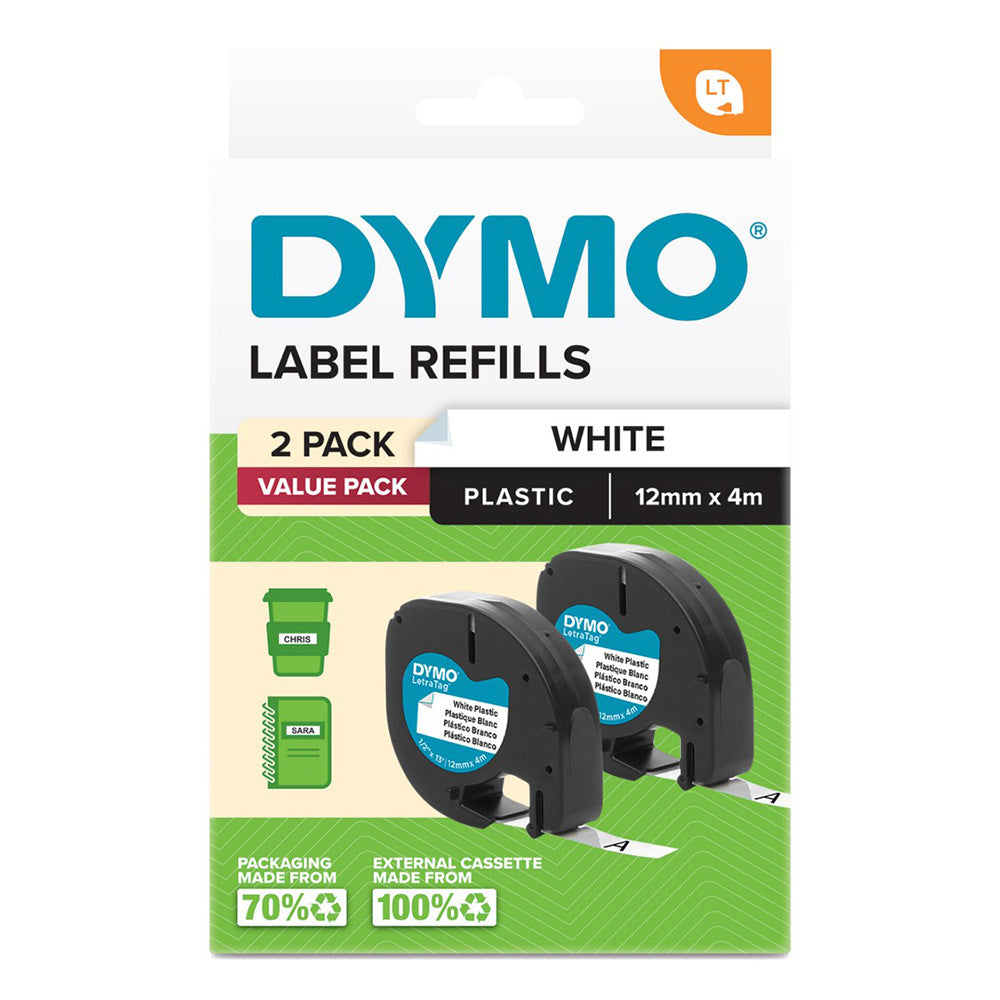 Dymo Letratag Plastic Label Tape 12x4mm (paket med 2)