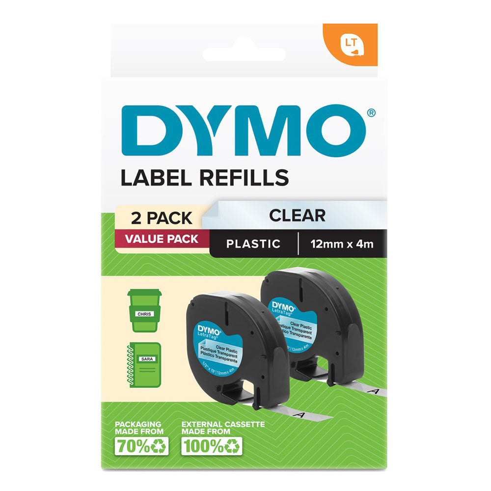 Dymo Letratag Plastic Label Tape 12x4mm (paket med 2)