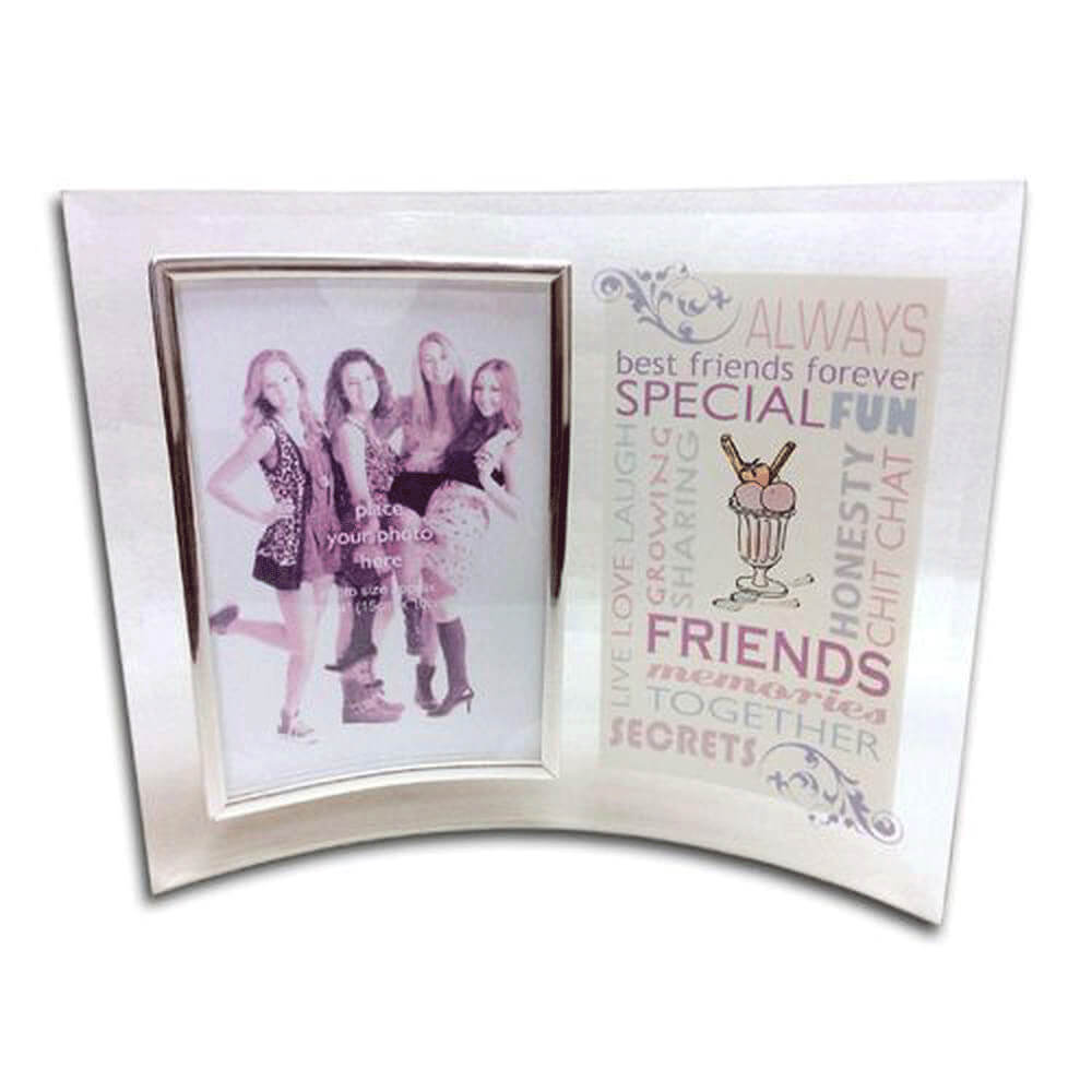 Word Art Curred Glass Foto Frame plateado