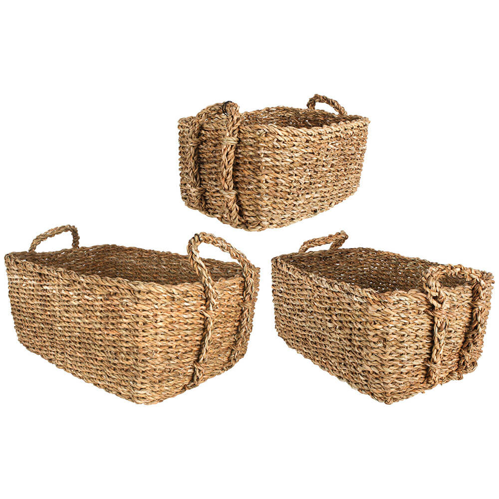 Bribie Set of 3 Seagrass Rectangle Basket w/ Handle