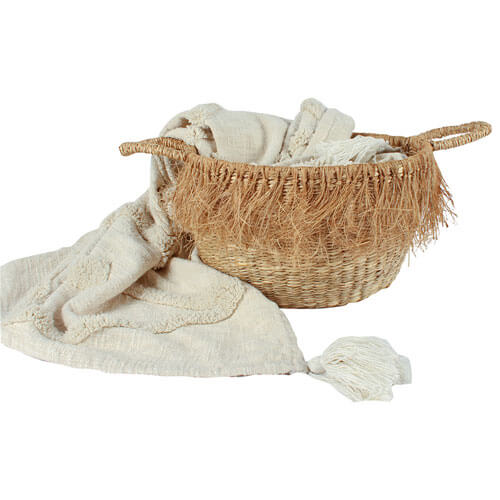 Lara Fringed Seagrass Basket (25x35cm)