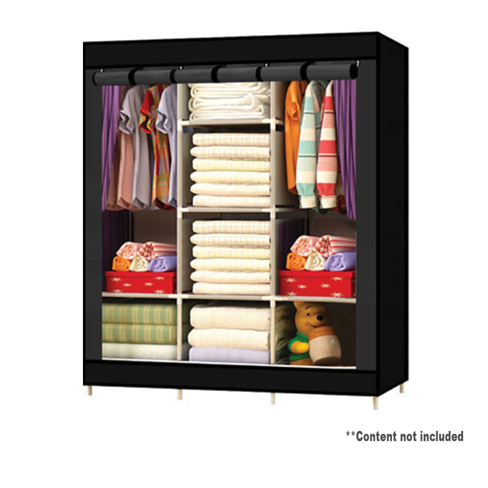 Portable Fabric Wardrobe (Black/130x45x172cm)