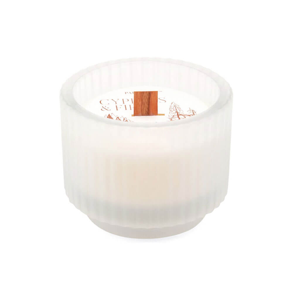 Cypress & Fir Ribbed Glass Candle 5oz (Frosted White)