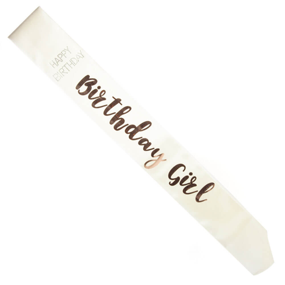 Birthday Girl Rose Gold on White Sash