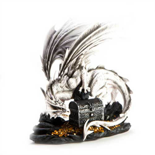 Large White Dragon Guarding Trinket Box