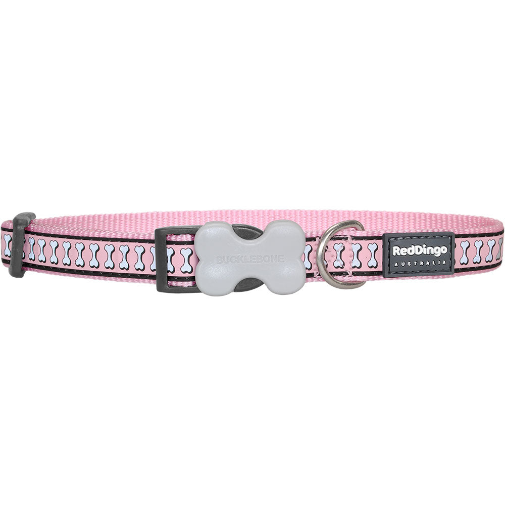 Dog Collar with Reflective Bones Design (Pink)