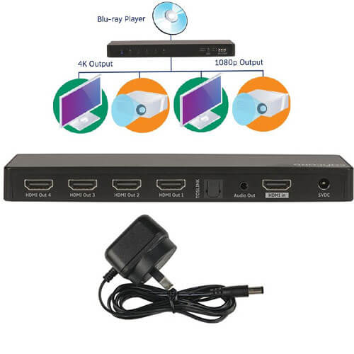 Concord 4-Way HDMI Splitter with Signal Downscaler