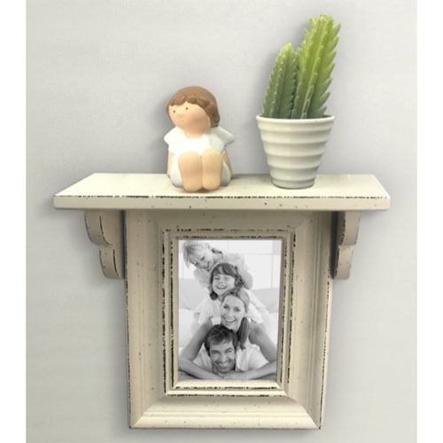 Wooden Wall Shelf w/ Photo Frame (24.5x24.5x6.5cm)