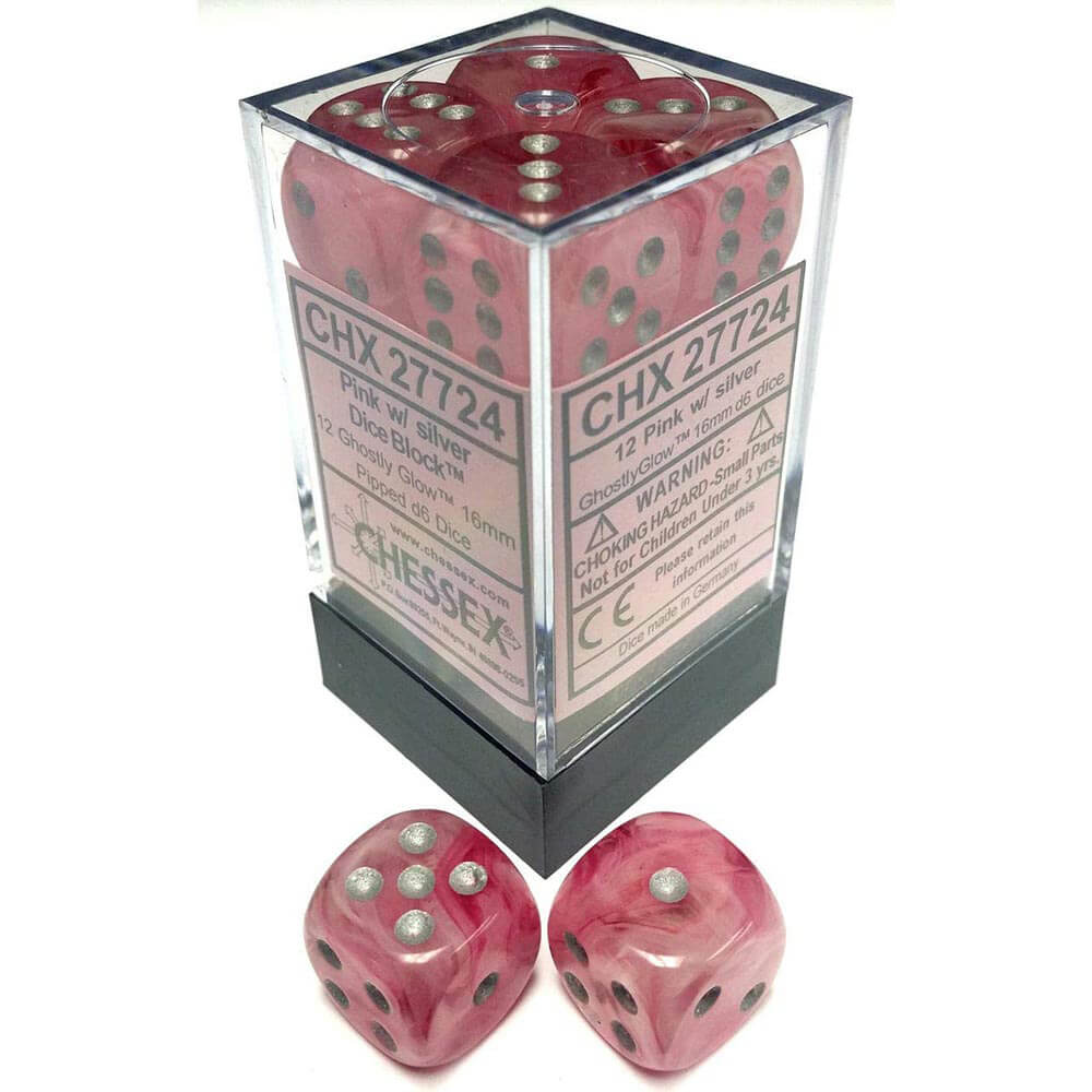 D6 Dice Ghostly Glow 16mm (12 dadi)